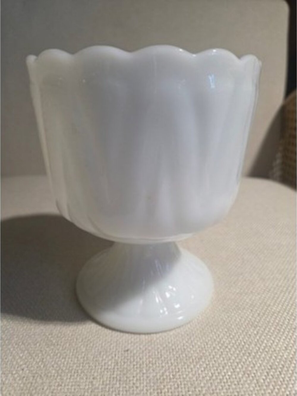 Vintage Milk Glass Pedestal Planter Bowl Scalloped Ribbed E.O. Brody Style 4.5"